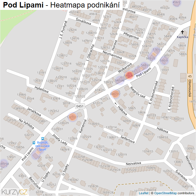 Mapa Pod Lipami - Firmy v ulici.