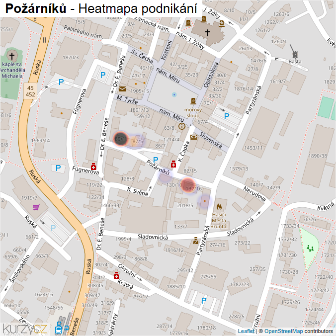 Mapa Požárníků - Firmy v ulici.