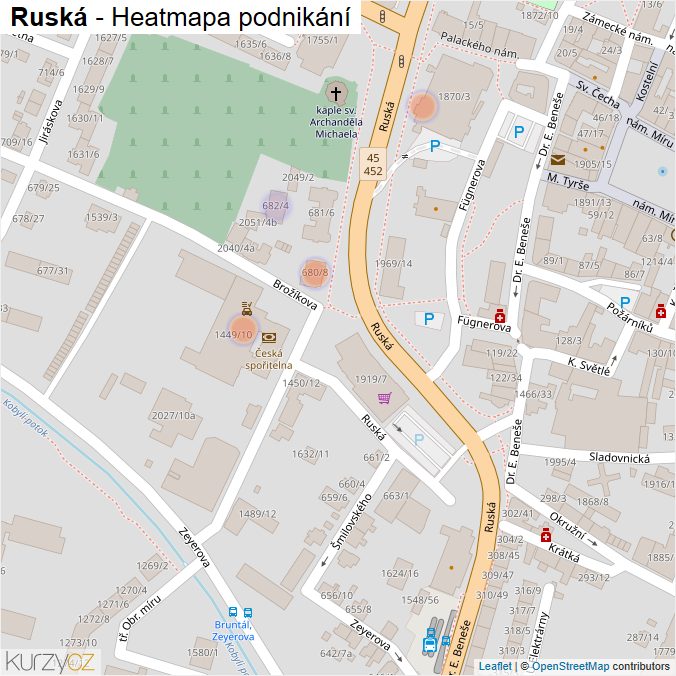 Mapa Ruská - Firmy v ulici.