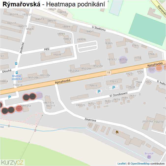 Mapa Rýmařovská - Firmy v ulici.