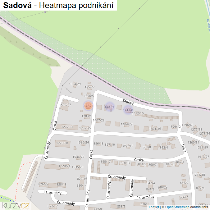 Mapa Sadová - Firmy v ulici.