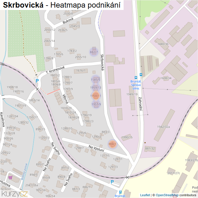 Mapa Skrbovická - Firmy v ulici.
