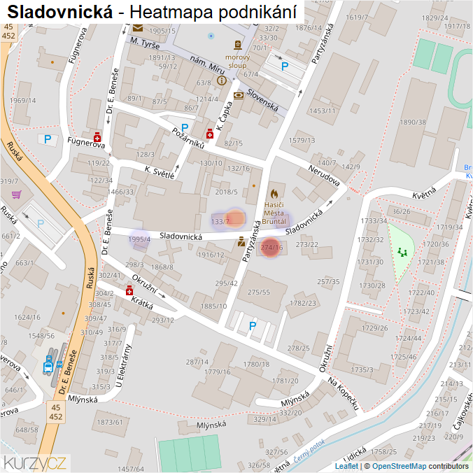 Mapa Sladovnická - Firmy v ulici.
