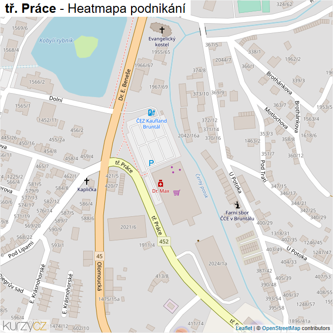 Mapa tř. Práce - Firmy v ulici.