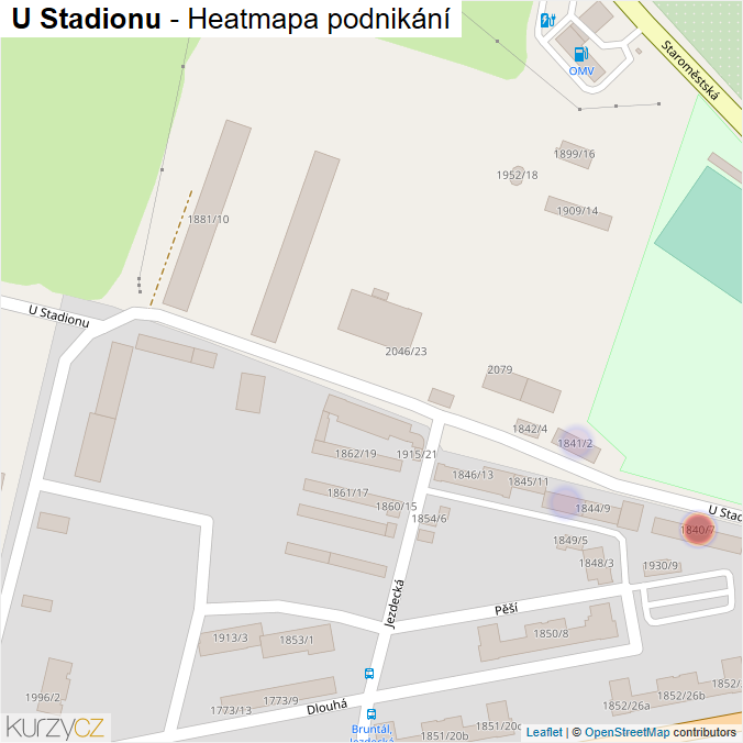 Mapa U Stadionu - Firmy v ulici.