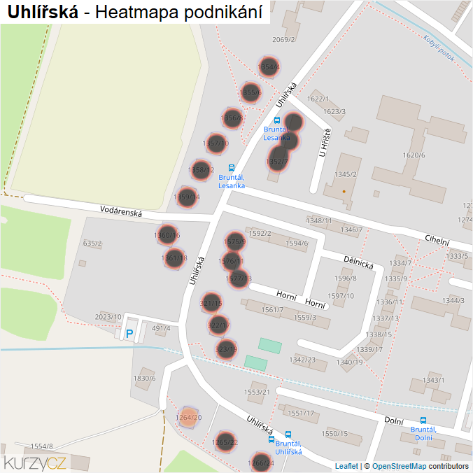 Mapa Uhlířská - Firmy v ulici.