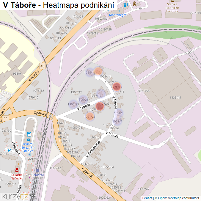 Mapa V Táboře - Firmy v ulici.