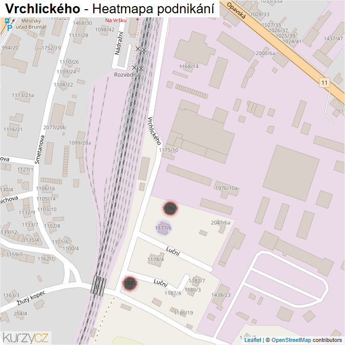 Mapa Vrchlického - Firmy v ulici.