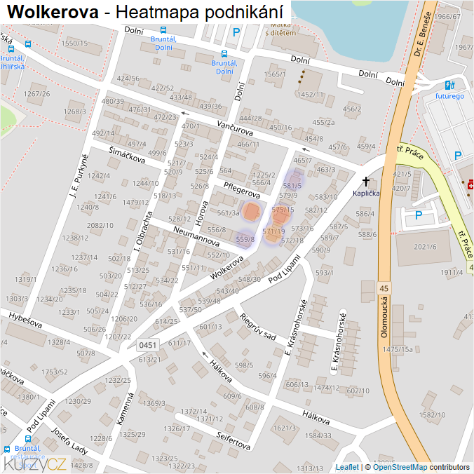 Mapa Wolkerova - Firmy v ulici.