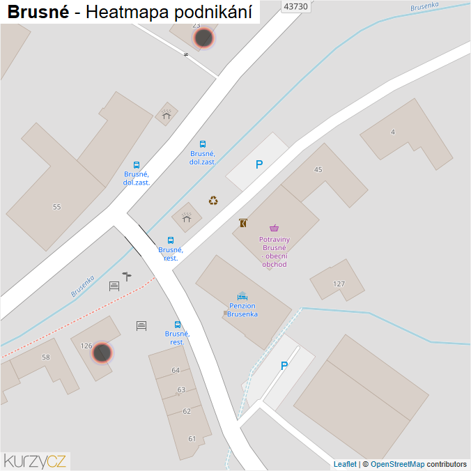 Mapa Brusné - Firmy v obci.
