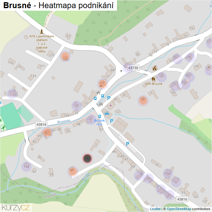 Mapa Brusné - Firmy v části obce.