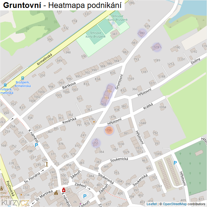 Mapa Gruntovní - Firmy v ulici.