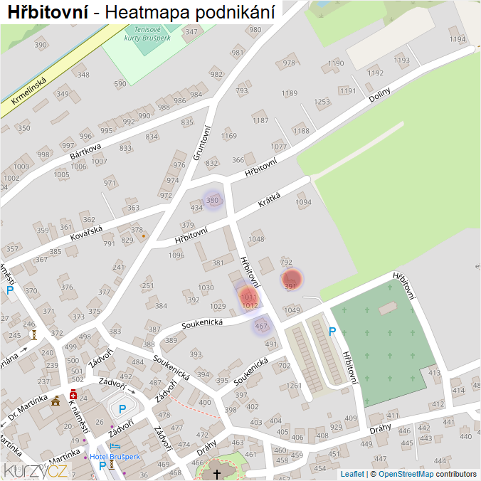 Mapa Hřbitovní - Firmy v ulici.