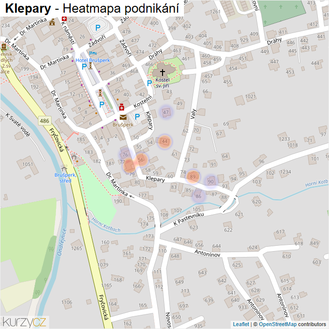 Mapa Klepary - Firmy v ulici.