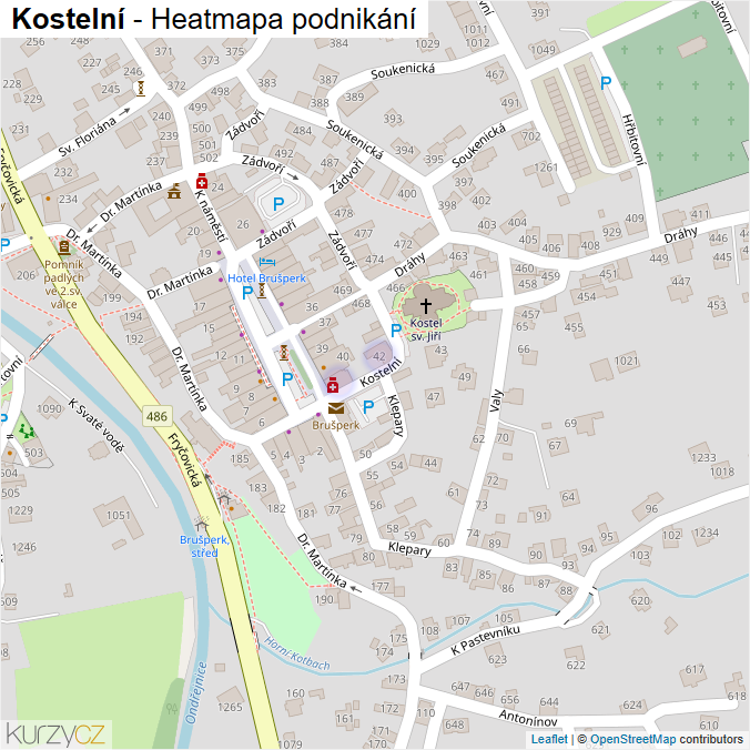 Mapa Kostelní - Firmy v ulici.