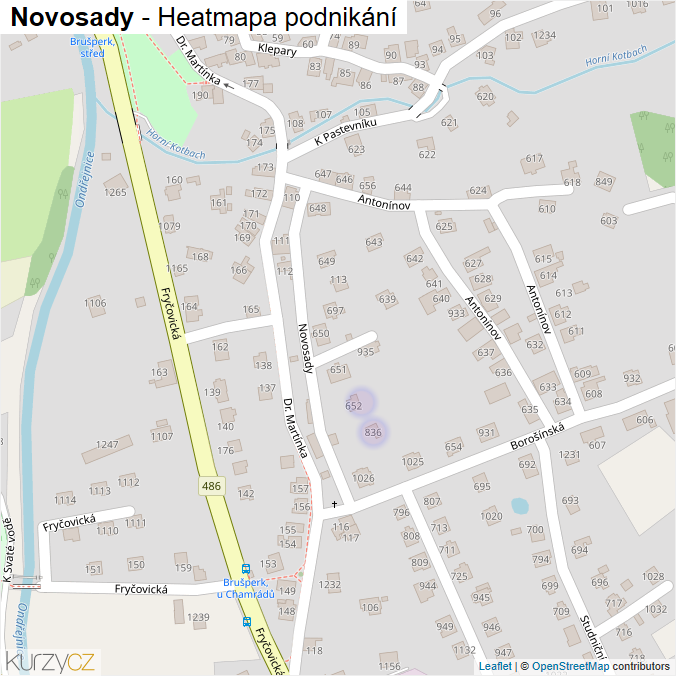 Mapa Novosady - Firmy v ulici.