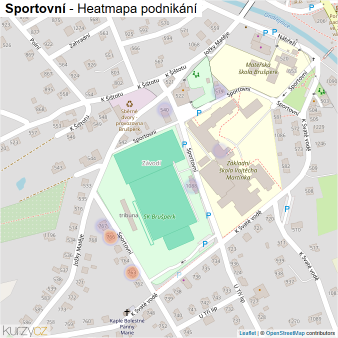 Mapa Sportovní - Firmy v ulici.