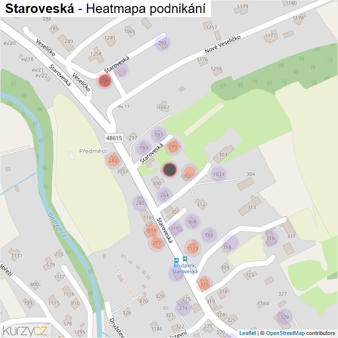 Mapa Staroveská - Firmy v ulici.