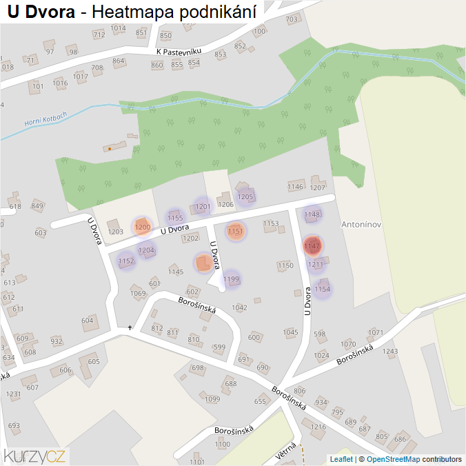 Mapa U Dvora - Firmy v ulici.