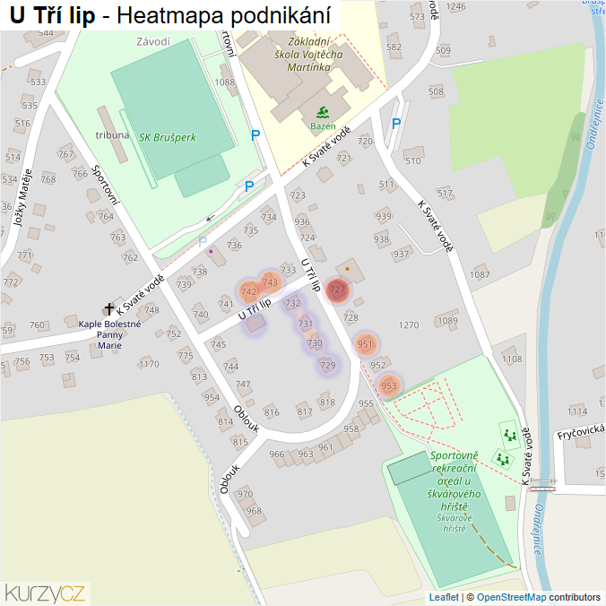 Mapa U Tří lip - Firmy v ulici.