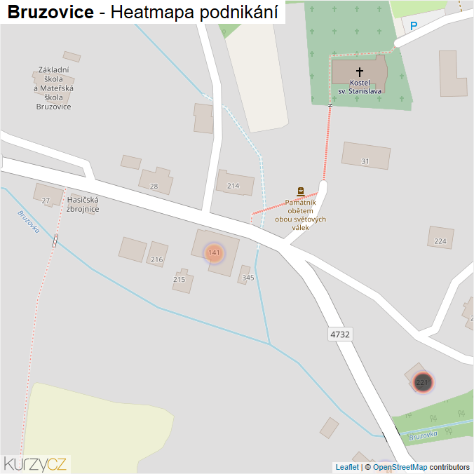 Mapa Bruzovice - Firmy v obci.