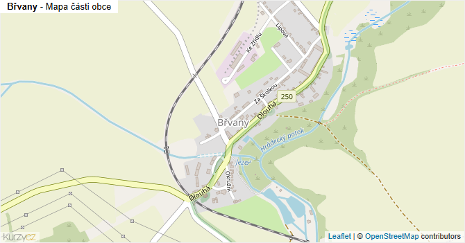 Břvany - mapa části obce