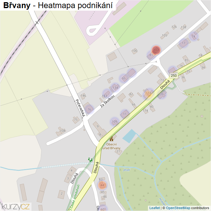 Mapa Břvany - Firmy v části obce.