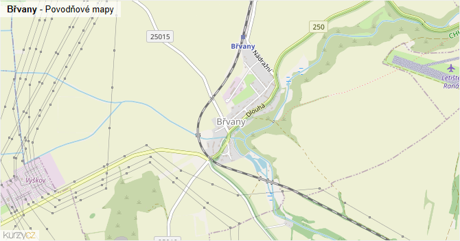 Břvany - záplavové mapy stoleté vody