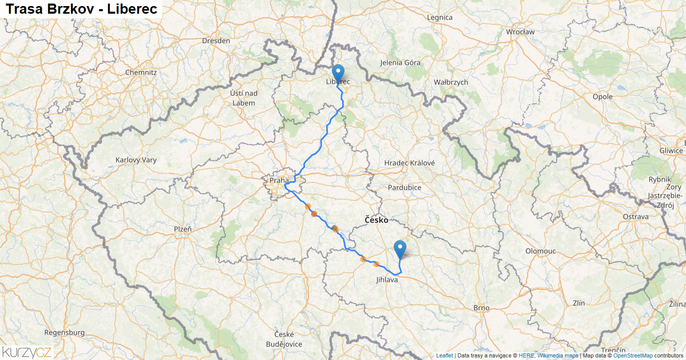 Brzkov-Liberec, mapa trasy