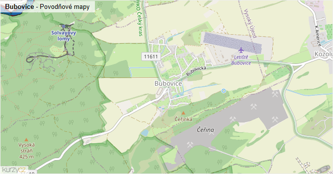 Bubovice - záplavové mapy stoleté vody