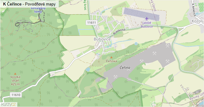 K Čeřince - záplavové mapy stoleté vody