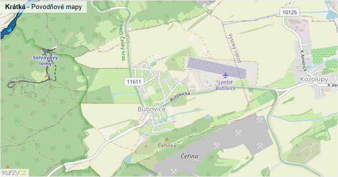 Krátká - záplavové mapy stoleté vody