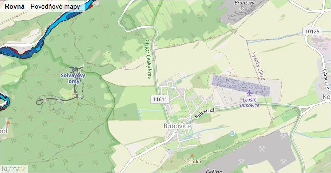 Rovná - záplavové mapy stoleté vody