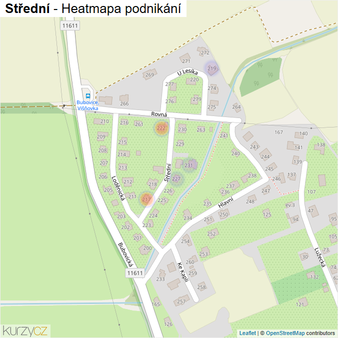 Mapa Střední - Firmy v ulici.