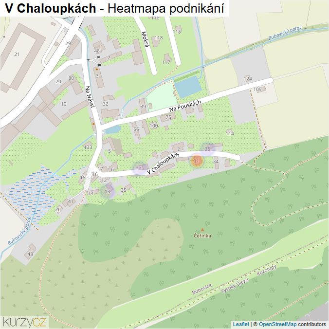 Mapa V Chaloupkách - Firmy v ulici.