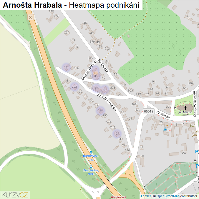 Mapa Arnošta Hrabala - Firmy v ulici.