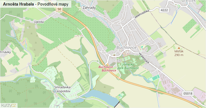 Arnošta Hrabala - záplavové mapy stoleté vody