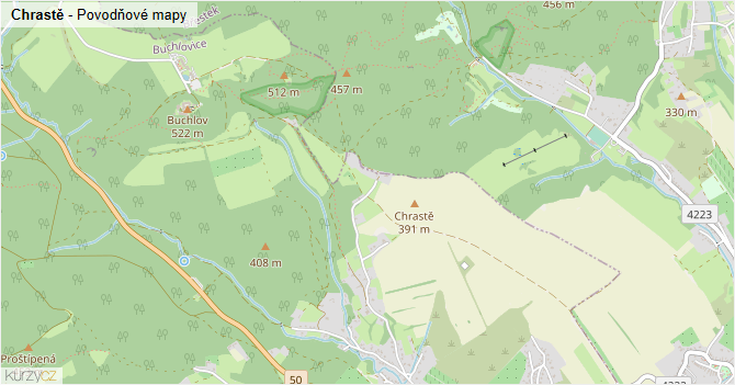 Chrastě - záplavové mapy stoleté vody
