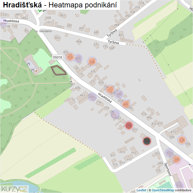 Mapa Hradišťská - Firmy v ulici.