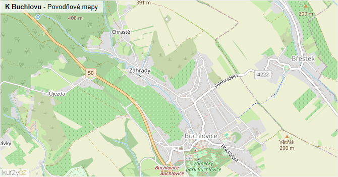 K Buchlovu - záplavové mapy stoleté vody
