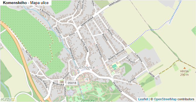 Komenského - mapa ulice