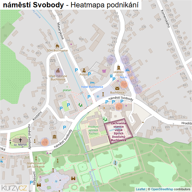 Mapa náměstí Svobody - Firmy v ulici.
