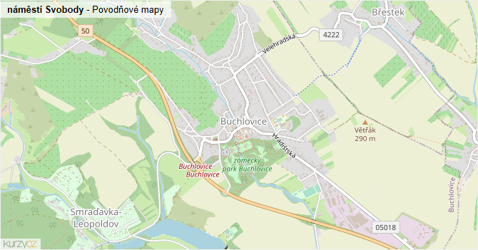 náměstí Svobody - záplavové mapy stoleté vody