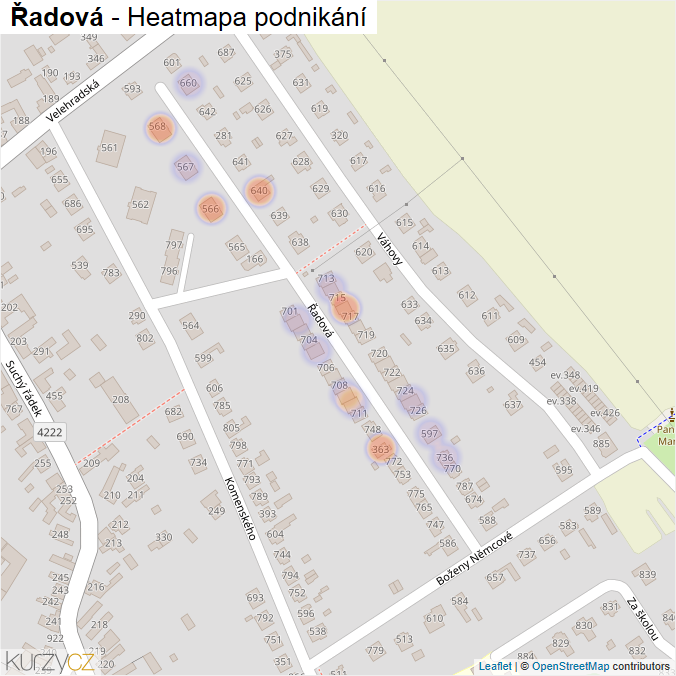Mapa Řadová - Firmy v ulici.
