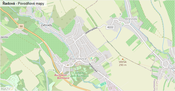 Řadová - záplavové mapy stoleté vody