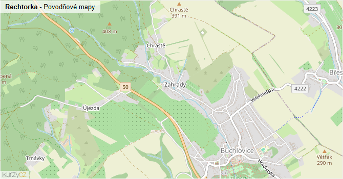 Rechtorka - záplavové mapy stoleté vody