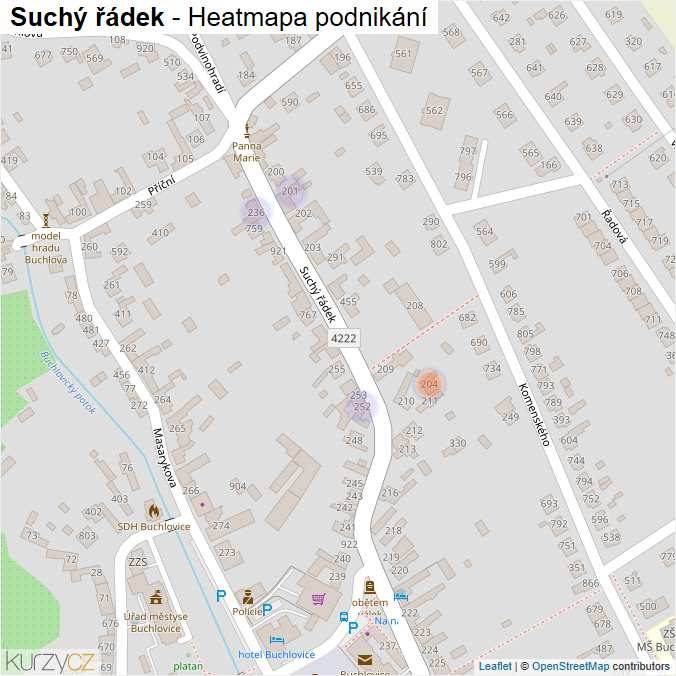Mapa Suchý řádek - Firmy v ulici.