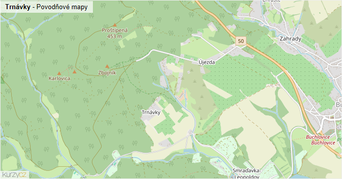 Trnávky - záplavové mapy stoleté vody