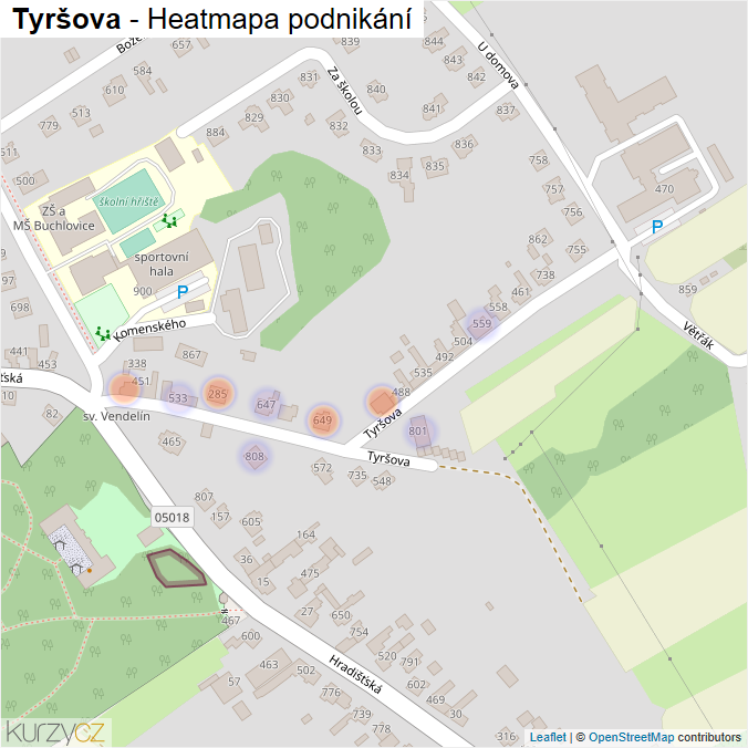 Mapa Tyršova - Firmy v ulici.