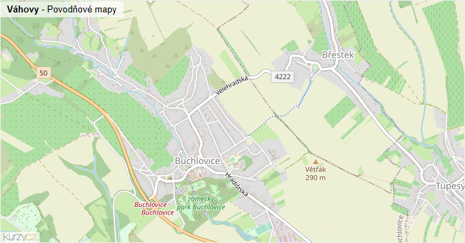 Váhovy - záplavové mapy stoleté vody